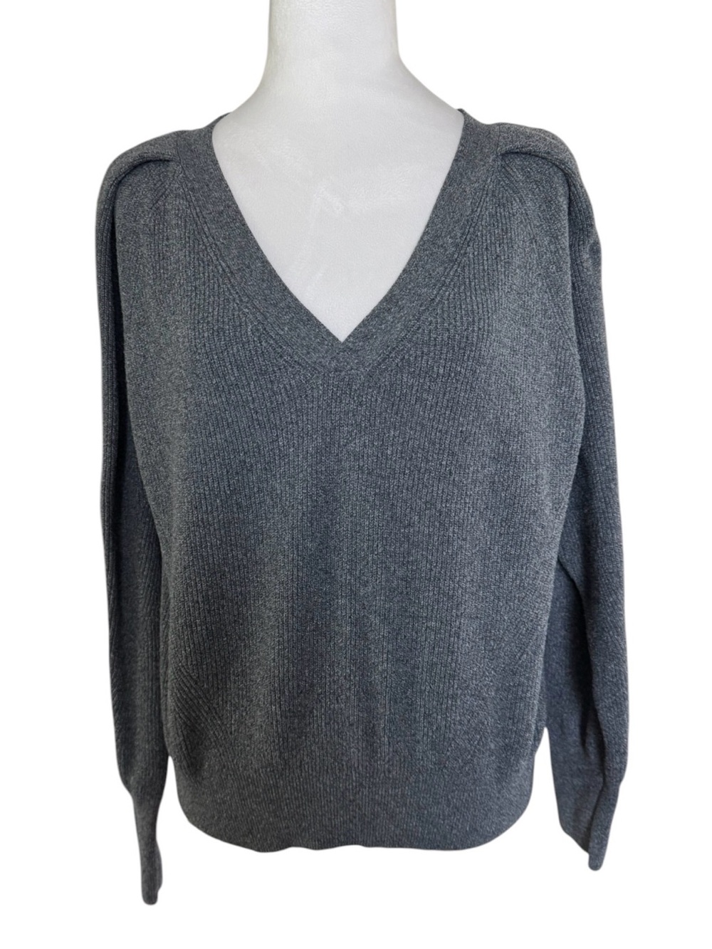 Halogen Super Soft Ribbed V Neck Sweater Gray Pullover XL - Picture 2 of 9